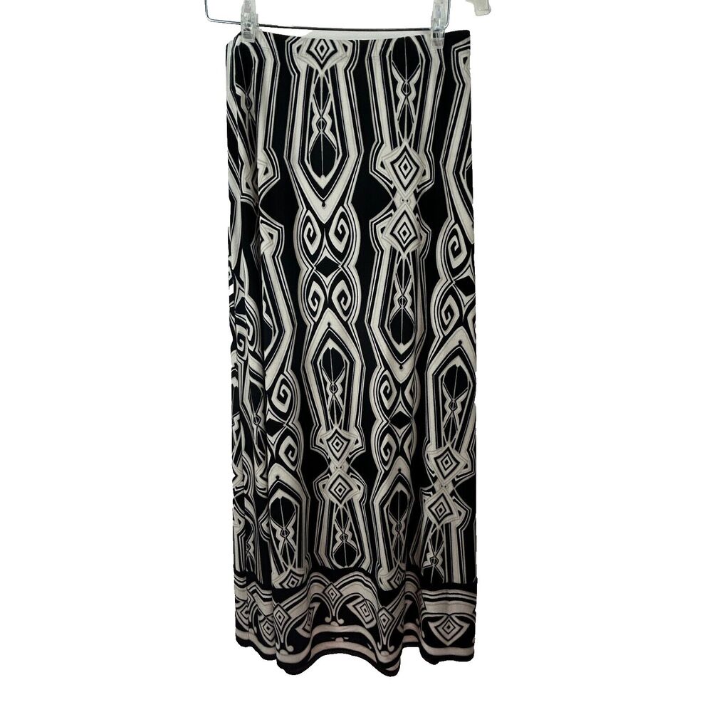 Chico's Travelers Bold Long Slinky Cream & Black Midi Skirt Size 2 Medium